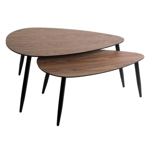Pegane - Lot de 2 tables basses coloris noyer en bois Pegane  - Table basse relevable en bois Tables basses