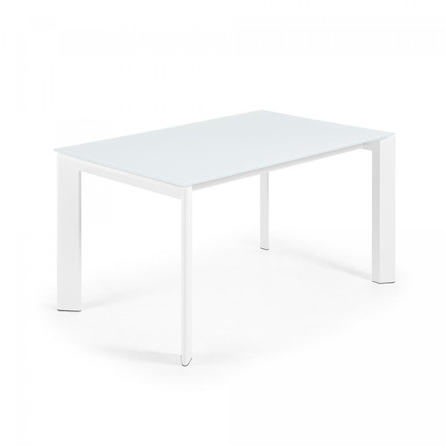Pegane - Table à manger extensible coloris blanc en verre et pieds en acier - longueur 140/200 x profondeur 90 x hauteur 76 cm Pegane  - Table verre extensible