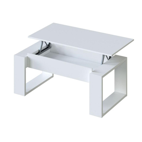Pegane - Table Basse à plateau relevable coloris blanc artic - Longueur 102 x Profondeur 50 x Hauteur 43/54 cm Pegane  - Table Relevable Tables basses