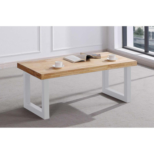 Pegane - Table basse relevable en bois coloris chêne nordique / pieds blanc -Longueur 120 x profondeur 60 x hauteur 47 cm Pegane  - Table basse bois Tables basses
