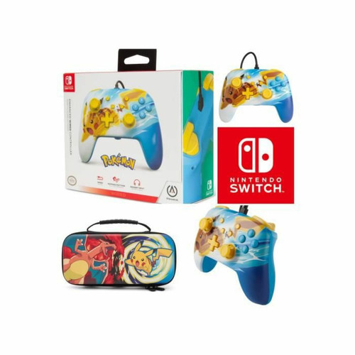 Power A - Manette SWITCH Filaire Nintendo Pikachu Charge Officielle + Sacoche Switch Pokemon - Pikachu vs. Dracaufeu Power A  - Manettes Switch Power A