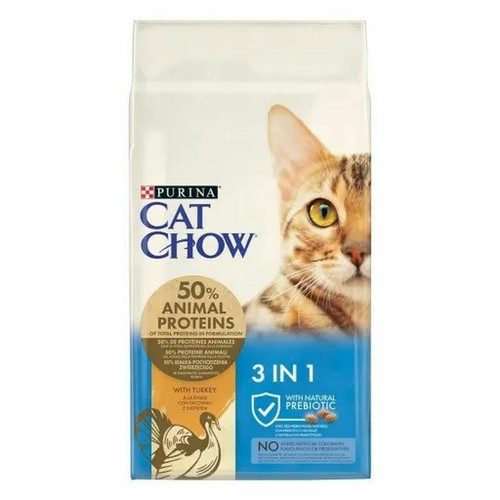 Croquettes pour chat Purina Aliments pour chat Purina Cat Chow 3in1 Adulte Dinde Viande de bœuf 15 kg