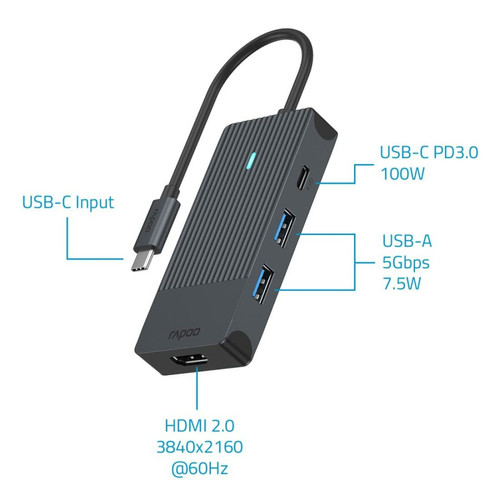 Rapoo - Hama 00217688 USB-C Multiport Adapter 4-in-1 grau Rapoo  - Rapoo