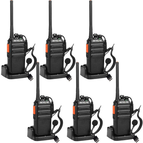 Retevis - 6 talkie walkie professionnel 16 Canaux avec Oreillette et base de chargement noir Retevis  - Talkie Walkie