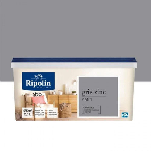 Ripolin - RIPOLIN Peinture Murale Toutes Pieces  - Gris Zinc Satin, 2,5L Ripolin  - Peinture intérieure Ripolin