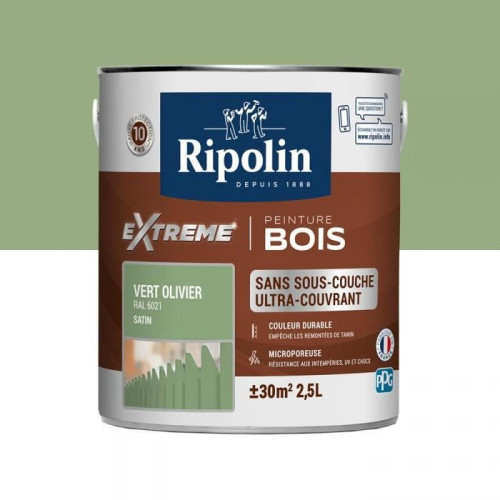 Ripolin - RIPOLIN Peinture pour pour Bois Interieur + Exterieur - Vert Olivier Ral 6021 Satin, 2,5L Ripolin  - Peinture intérieure Ripolin