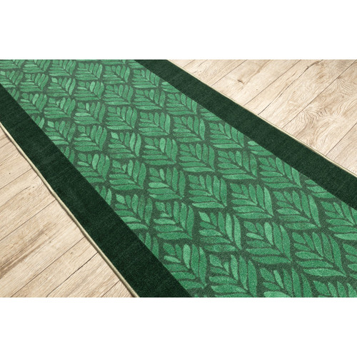 Tapis Triangles de couloir LIŚCIE feuilles antidérapants, vert gomme 100cm 100x570 cm