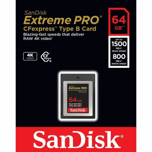 Carte SD Carte SanDisk Extreme PRO CFexpress Type B - SANDISK - 64 Go - Jusqu'à 1 700 Mo/s - Pour vidéos en 4K RAW