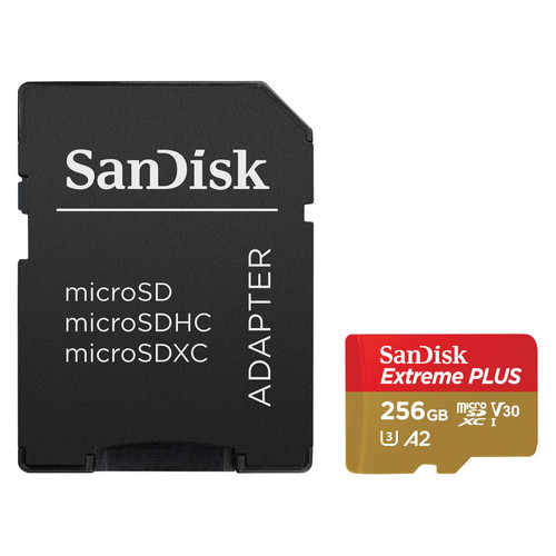 Sandisk - SanDisk Extreme Plus microSDXC UHS-I U3 A2 V30 256 Go + Adaptateur SD Sandisk  - Carte SD 256 go