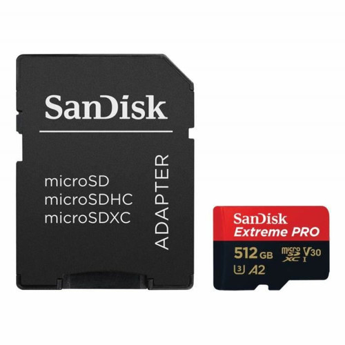Carte SD Sandisk SanDisk Extreme PRO Carte mémoire microSDXC + adaptateur SD jusqu'à 170 Mo-s, classe de vitesse UHS 3 (U3), V30 512 Go