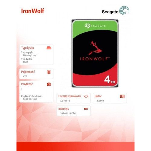 Disque Dur interne Disque IronWolf 4TB 3,5" 256MB ST4000VN006