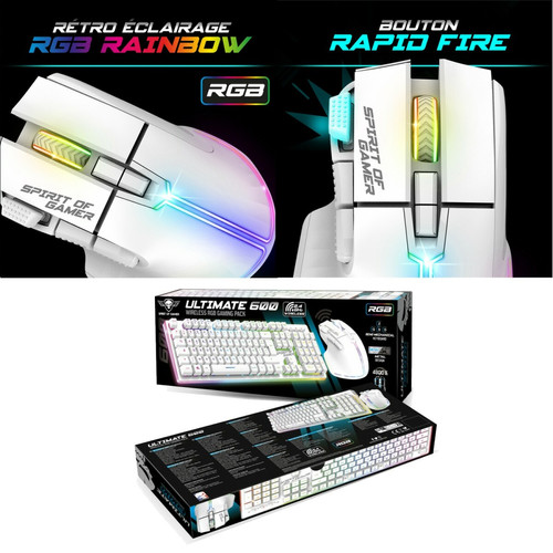 Spirit Of Gamers Pack clavier souris sans fil ULTIMATE 600 Wireless Artic rétroéclairé RGB