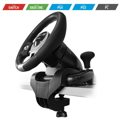 Volant PC Spirit Of Gamers Pack Volant race wheel pro 2 avec levier de vitesse + Pédalier pour PS4 / PS3 / Xbox one / Xbox series S|X / Switch / PC