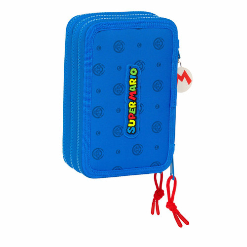 Accessoires Bureau Pochette à crayons triple Super Mario Play Bleu Rouge 12.5 x 19.5 x 5.5 cm (36 Pièces)
