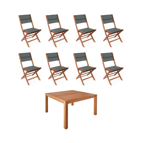 sweeek - Table de jardin carrée, bois + 8 chaises savane I sweeek sweeek  - Table carree 8 personnes