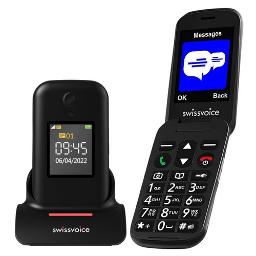 Téléphone mobile Swissvoice Swissvoice S38 - Téléphone portable senior à clapet 3G Noir