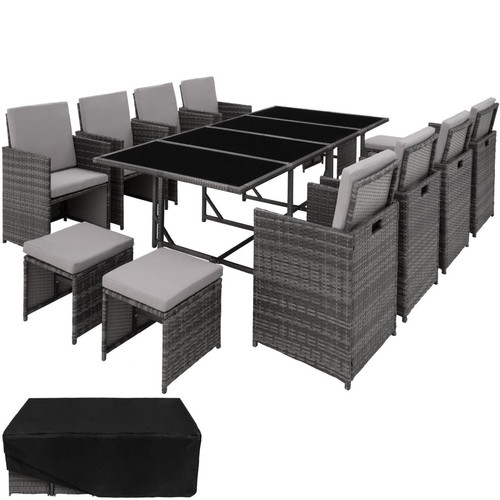Tectake - Salon de jardin PALMA 12 places avec housse de protection, variante 2 - gris/gris clair Tectake  - Ensembles canapés et fauteuils