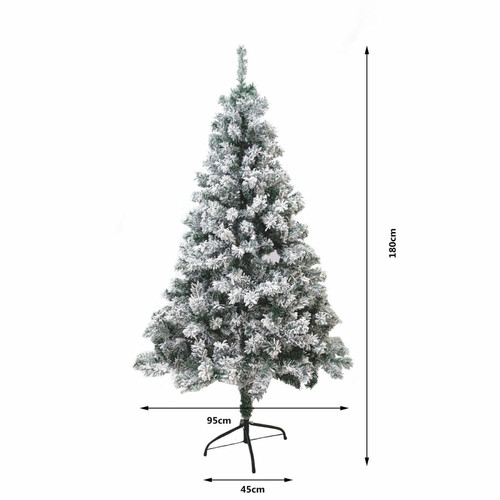 Toilinux Sapin de Noël Artificiel enneigé Oslo - 650 Branches épaisses - H. 180 cm - Blanc et Vert