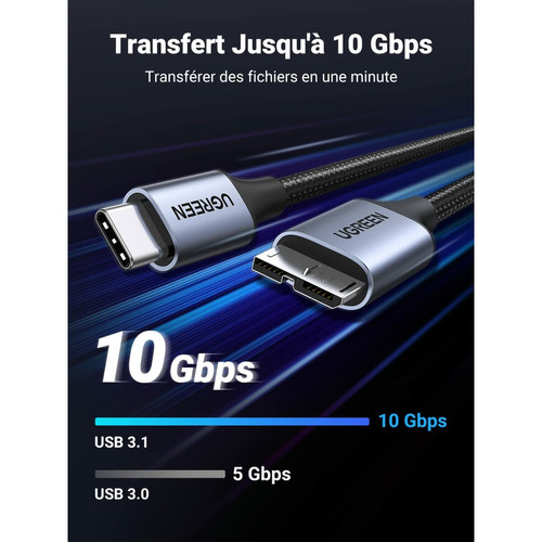 Ugreen UGREEN Câble USB C vers Micro USB 3.0 Câble USB Type C Disque Dur Externe Compatible avec USB 3.0 Boîtier Disque Dur (0.5M)