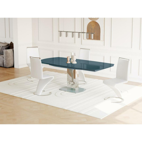 Tables à manger Vente-Unique Table à manger extensible TALICIA - Verre trempé & métal - 6 à 8 couverts - Coloris Gris