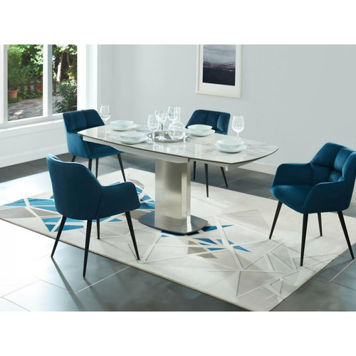 Vente-Unique - Table à manger extensible TALICIA - 4 à 6 couverts - Céramique et Acier - Effet Marbre Vente-Unique  - Table cuisine en marbre Tables à manger