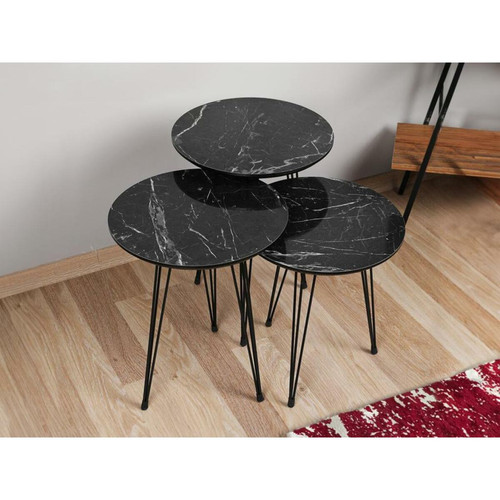 Vente-Unique - Tables basses gigognes en métal et MDF - Effet marbre noir - DARIULA Vente-Unique  - Tables basses Marbre