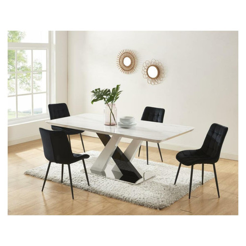 Vente-Unique - Table à manger 8 couverts en MDF et acier inoxydable - Effet marbre blanc et noir - EVAELA Vente-Unique  - Table cuisine en marbre Tables à manger