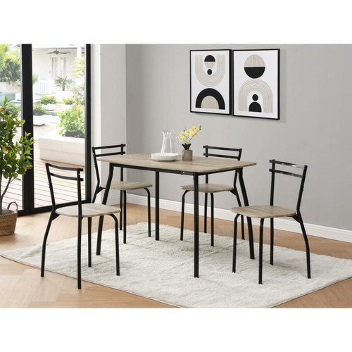 Vente-Unique - Ensemble table + 4 chaises en MDF et métal - Naturel et noir - FELONA Vente-Unique  - Tables à manger Vente-Unique