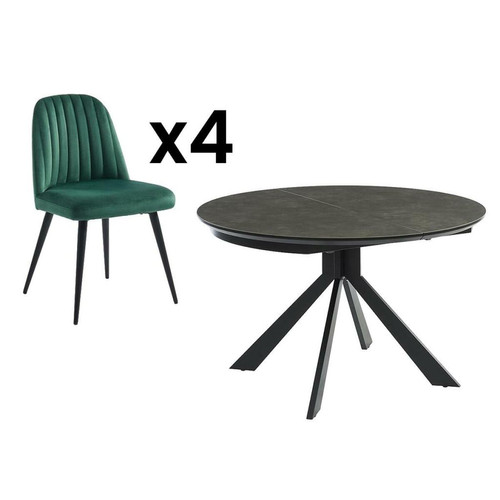 Vente-Unique - Ensemble table CLARA + 4 chaises ELEANA - Anthracite et vert Vente-Unique  - Tables à manger Vente-Unique
