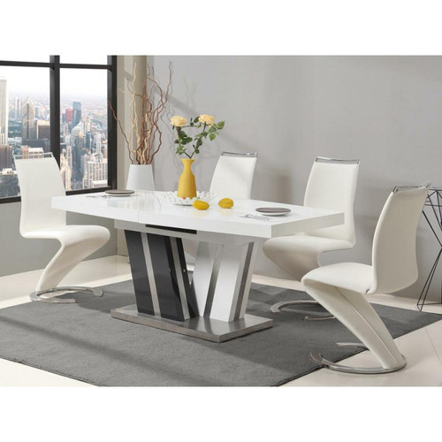 Vente-Unique - Ensemble table NOAMI + 4 chaises TWIZY - Blanc et gris Vente-Unique  - Tables à manger Vente-Unique