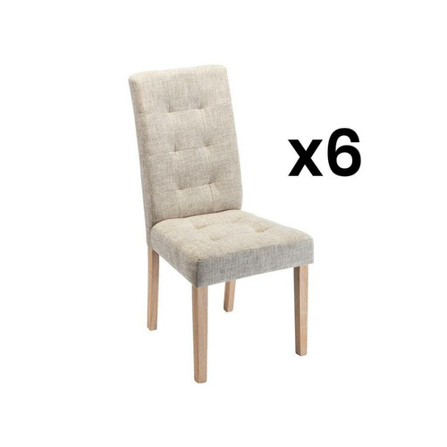 Vente-Unique - Lot de 6 chaises VILLOSA - Tissu & Pieds bois - Beige Vente-Unique - Chaises Vente-Unique