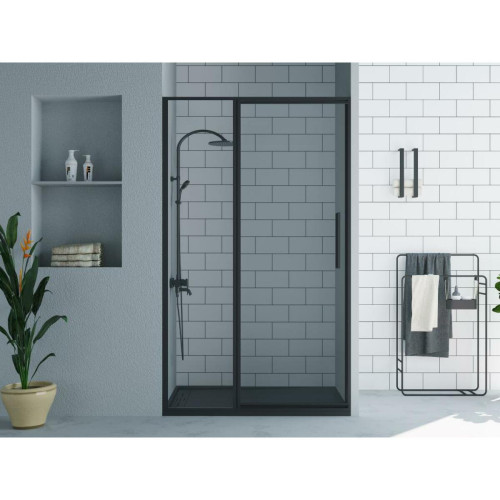 Vente-Unique - Porte de douche pivotante noir mat style industriel - 120 x 195 cm - TORONI Vente-Unique  - Cabine de douche