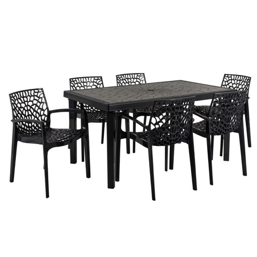 Ensembles tables et chaises Vente-Unique Salle à manger de jardin  - Table + 6 fauteuils - Polypropylène - Gris anthracite - DIADEME de MYLIA