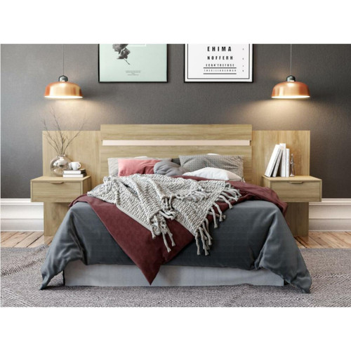 Vente-Unique - Tête de lit extensible avec chevets - 140/160 cm - Coloris : Naturel - PARATI Vente-Unique  - Vente-Unique