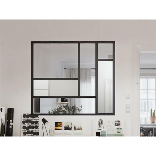 Vente-Unique - Verrière atelier design en aluminium thermolaqué avec miroirs 150x130 cm - Noir - ELEXIA Vente-Unique  - Menuiserie