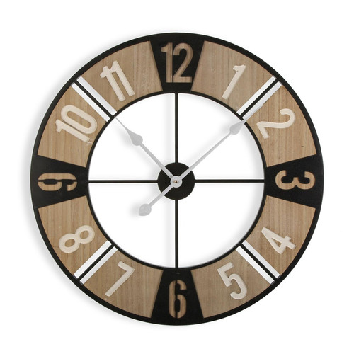 Horloges, pendules VERSA Horloge Murale pour la Cuisine, Pendule pour Salon Waco 60x4x60cm,Bois MDF, Gris, marron et noir