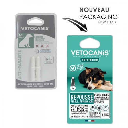 Anti-parasitaire pour chien Vetocanis VETOCANIS 2 Pipettes anti-puces et anti-tiques - Pour chien 10-20 kg - 2x 1 mois de protection
