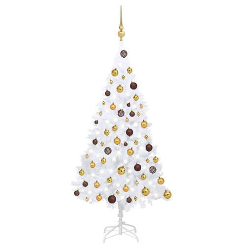 Sapin de Noël Vidaxl vidaXL Arbre de Noël artificiel pré-éclairé et boules blanc 120 cm PVC