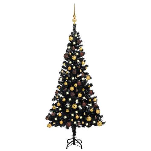 Vidaxl - vidaXL Arbre de Noël artificiel pré-éclairé et boules noir 120 cm PVC Vidaxl  - Sapin de Noël Noir Sapin de Noël