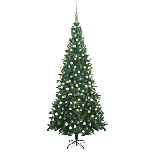 Sapin de Noël Vidaxl vidaXL Arbre de Noël artificiel pré-éclairé et boules L 240 cm vert
