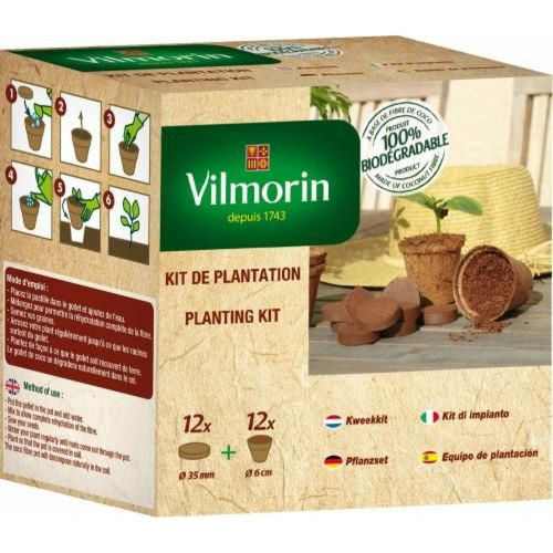 Plantoirs, transplantoirs, sillonneurs, semoirs Vilmorin Kit de plantation à 12 godets en fibre de coco + 12 pastilles en fibre de coco Vilmorin