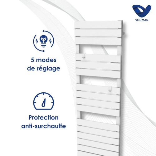 Voltman Radiateur sèche-serviette 1000W - Soufflant 750W - Thermostat déporté - Barres plates - Blanc - Voltman