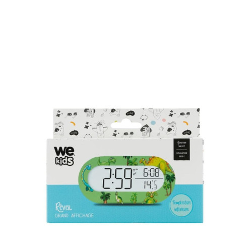 We Réveil numérique WeKids, écran rétro-éclairé, affichage heure et température, fonctionne sur piles , motif DINO