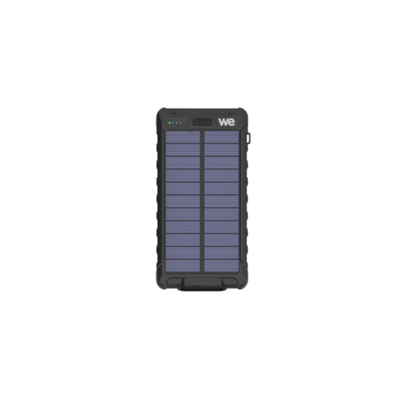 Batterie téléphone We WE Batterie de secours 10000 mAh - Antichocs - 2 ports USB - 10W - Panneaux solaires/lampe torche intégrés - IPX4 - noire