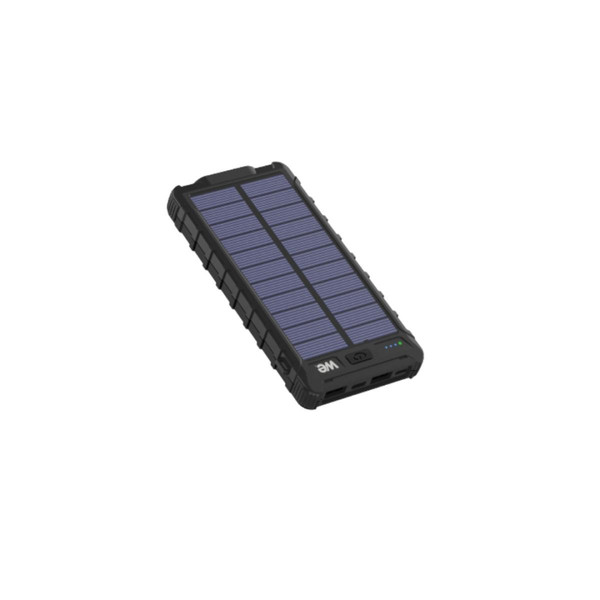 We WE Batterie de secours 10000 mAh - Antichocs - 2 ports USB - 10W - Panneaux solaires/lampe torche intégrés - IPX4 - noire