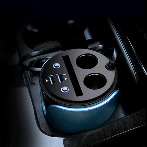 Wewoo - HSC YC-19 chargeur de tasse bleu de voiture 2.1A / 1A double ports USB de 12V-24V avec 2-Socket Cigarette et prise de carte Wewoo  - Batterie téléphone