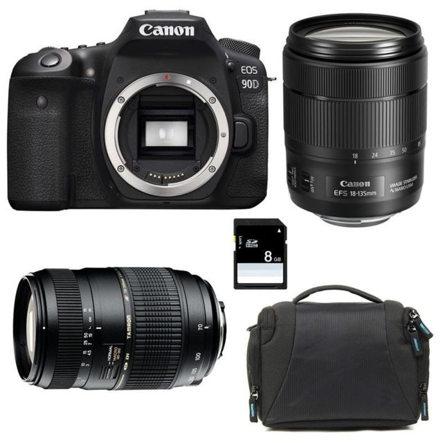 Canon - PACK CANON EOS 90D + 18-135 IS USM + TAMRON 70-300 DI + Sac + SD 8Go Canon  - Appareil photo numerique ecran orientable
