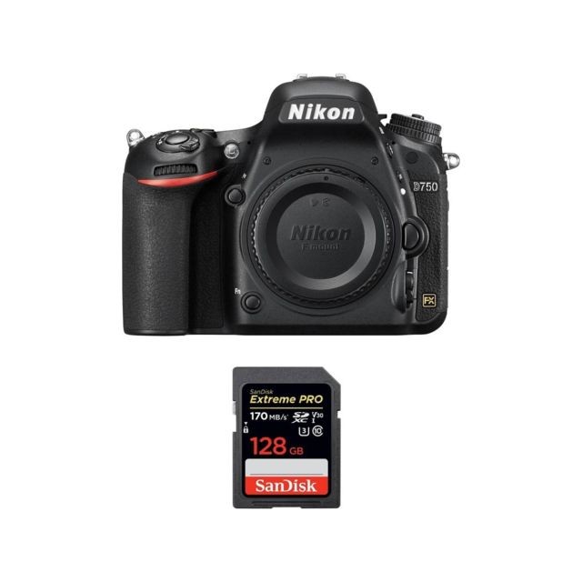 Nikon - NIKON D750 Body + SANDISK Extreme Pro 128GB 170MB/s SDXC Nikon  - Nikon D750 Reflex Numérique
