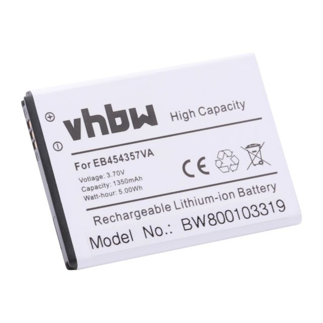Vhbw - Batterie LI-ION 1300mAh pour SAMSUNG Galaxy Y, GT-S5360, GT-S5380, GT-S5380D, GT-S5368, Galaxy Y Duos, Wave Y etc. remplace EB454357VU, EB454357VA Vhbw  - Batterie téléphone