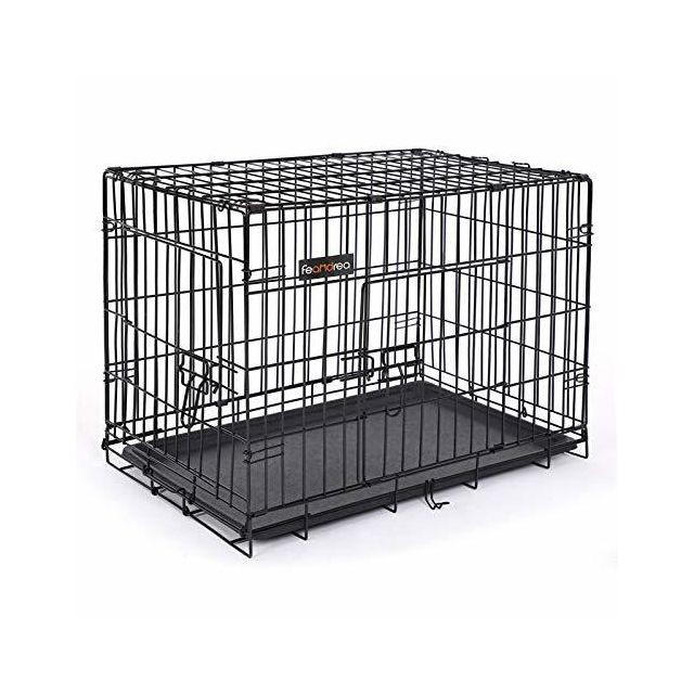 Feandrea - FEANDREA Cage pour Chien 2 Portes Pliable et Transportable avec Poignées et Plateau Noir L 75 x 47 x 54 cm PPD30H Feandrea  - Niche pour chien Métal